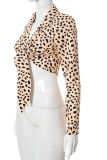 Apricot Casual Print Patchwork Turndown Collar Tops