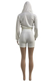White Fashion Sportswear Solid Patchwork Hooded Collar Long Sleeve Two Pieces