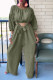 Army Green Fashion Casual Solid Patchwork O Neck Long Sleeve Two Pieces