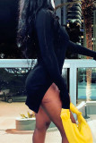 Black Fashion Sexy Solid Asymmetrical V Neck Long Sleeve Dresses