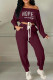 Red Casual Patchwork Oblique Collar Long Sleeve Two Pieces