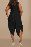 Black Casual Solid Patchwork Harlan Jumpsuits