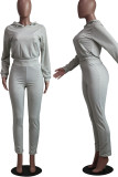 Grey Casual Solid Patchwork Frenulum Hooded Collar Long Sleeve Two Pieces