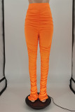 Orange Fashion Casual Solid Fold Regular High Waist Trousers