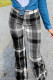 Black Fashion Casual Plaid Print Basic Regular High Waist Trousers