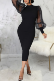 Yellow Sexy Solid Patchwork Half A Turtleneck Pencil Skirt Dresses