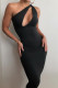Black Fashion Street Solid Patchwork One Shoulder One Step Skirt Dresses