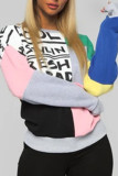 Grey Casual Street Print Patchwork O Neck Tops