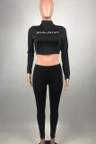 White Casual Print Patchwork Half A Turtleneck Long Sleeve Two Pieces