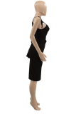 Black Casual Solid Patchwork Spaghetti Strap Pencil Skirt Dresses