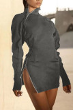 Black Sexy Solid Patchwork Zipper Zipper Collar One Step Skirt Dresses