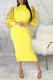 Yellow Sexy Solid Patchwork Half A Turtleneck Pencil Skirt Dresses