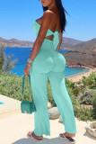 Green Sexy Casual Solid Bandage Backless Strapless Skinny Jumpsuits