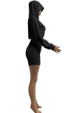 White Fashion Sportswear Solid Patchwork Hooded Collar Long Sleeve Two Pieces