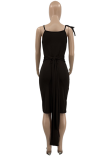 Black Casual Solid Patchwork Spaghetti Strap Pencil Skirt Dresses