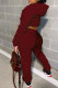 Burgundy Casual Solid Patchwork Frenulum Hooded Collar Long Sleeve Two Pieces
