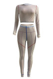 White Fashion Sexy Print See-through O Neck Long Sleeve Two Pieces
