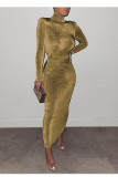 Red Sexy Solid Patchwork Fold Turtleneck One Step Skirt Dresses
