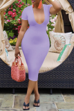 Red Sexy Solid Patchwork U Neck Pencil Skirt Dresses
