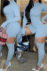 Light Blue Fashion Casual Solid Hollowed Out Half A Turtleneck Skinny Jumpsuits