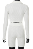 White Casual Solid Patchwork Turndown Collar Long Sleeve Two Pieces