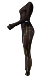 White Fashion Sexy Print See-through O Neck Long Sleeve Two Pieces