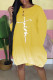 Yellow Casual Print Patchwork O Neck Long Sleeve Dresses