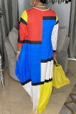 Red Casual Print Patchwork O Neck Irregular Dress Dresses