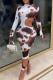 Multicolor Sexy Print Hollowed Out Patchwork O Neck Pencil Skirt Dresses