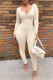 Apricot Casual Sportswear Solid Basic V Neck Skinny Jumpsuits