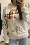 White Casual Print Patchwork Hooded Collar Long Sleeve Two Pieces