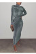 Dark Gray Sexy Solid Patchwork Fold Turtleneck One Step Skirt Dresses
