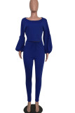 Brown Casual Solid Patchwork O Neck Long Sleeve Two Pieces