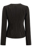 Black Fashion Casual Striped Split Joint O Neck Tops