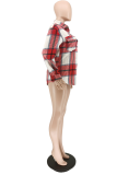 Red Casual Plaid Patchwork Turndown Collar Tops