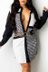 Black White Casual Print Patchwork Turndown Collar Shirt Dress (Without Waist Chain )