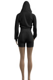White Fashion Sportswear Solid Patchwork Hooded Collar Long Sleeve Two Pieces