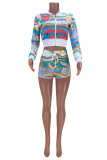 Colour Fashion Casual Print Patchwork Zipper Collar Long Sleeve Two Pieces