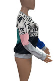 Grey Casual Street Print Patchwork O Neck Tops