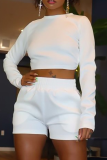 Pink Sexy Solid Backless O Neck Long Sleeve Two Pieces