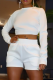 White Sexy Solid Backless O Neck Long Sleeve Two Pieces