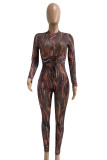 Multicolor Fashion Sexy Print Bandage O Neck Skinny Jumpsuits