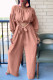 Pink Fashion Casual Solid Patchwork O Neck Long Sleeve Two Pieces