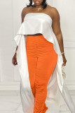 Orange Fashion Casual Solid Fold Regular High Waist Trousers