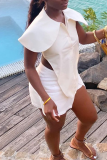 White Sexy Solid Backless Turndown Collar Tops