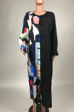 Black Casual Print Patchwork Turndown Collar Straight Dresses