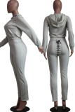 Grey Casual Solid Patchwork Frenulum Hooded Collar Long Sleeve Two Pieces