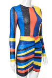 Colour Sexy Print Patchwork O Neck Pencil Skirt Dresses