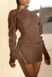 Black Sexy Solid Patchwork Zipper Zipper Collar One Step Skirt Dresses