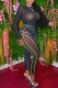 Black Fashion Sexy Print See-through O Neck Long Sleeve Two Pieces